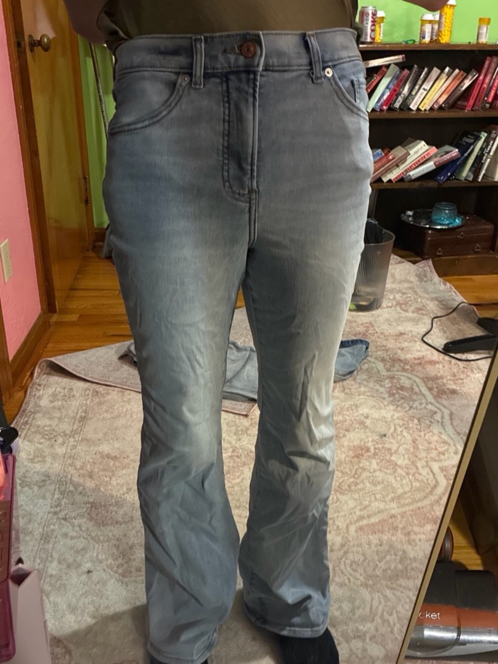 Express Light Gray High-Rise Wide Leg Jeans